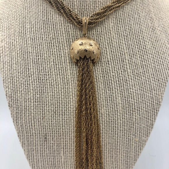 Sold!!!Vintage Mushroom Cap Chain Tassel Necklace - Picture 2 of 8